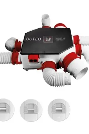 VMC hygroréglable Unelvent S&P Octeo Hygro Ecowatt+ 6,4 à 13,5 W-ThC moteur+bouches - Réf : 607911 Paiement Sécurisé