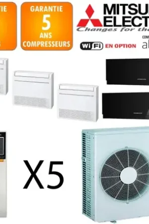Achat Immédiat Mitsubishi Quintuple-split MXZ-6F120VF + MSZ-EF18VGKB + MSZ-EF22VGKB + 3 X MFZ-KT25VG