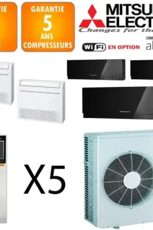 Achat Immédiat Mitsubishi Quintuple-split MXZ-6F120VF + 2 X MFZ-KT25VG + 2 X MSZ-EF25VGKB + MSZ-EF42VGKB