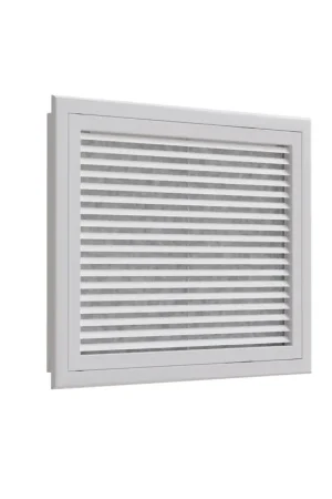 Achat Immédiat Grille de reprise porte-filtre à ailettes droites aluminium blanc mat de 500x400